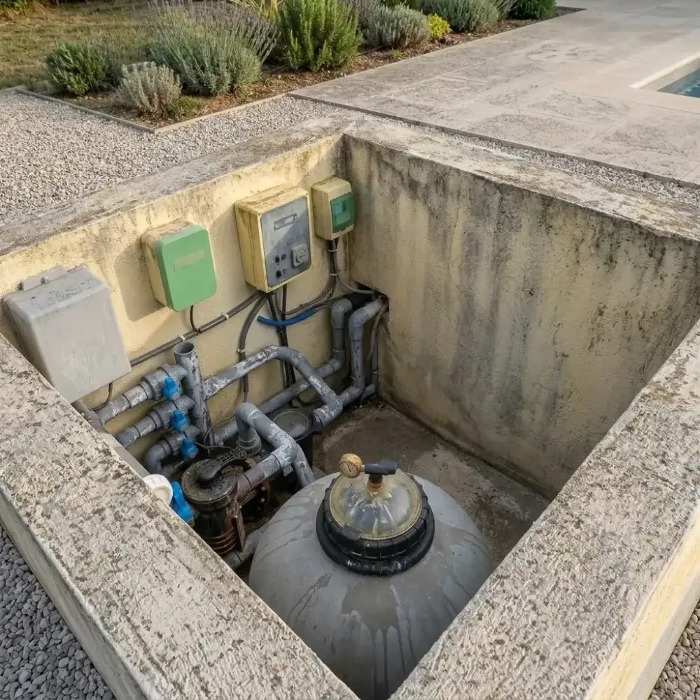 Étanchéité de local technique enterré à Montpellier — avant (chantier 1)